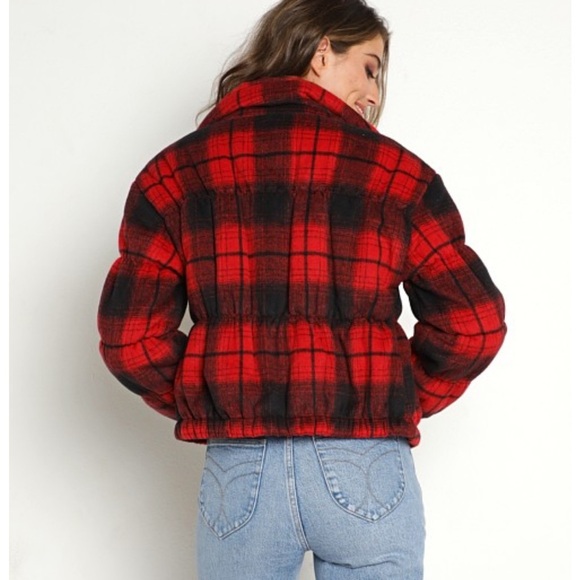 BB Dakota Everlong Jacket Plaid Red Black Lumberjack Winter Coat Puffer Gingham - Picture 14 of 14